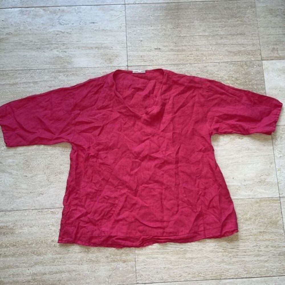 Women's Bryn‎ Walker 100% Linen Bell Sleeve Pullover Top Made In USA Pink Large